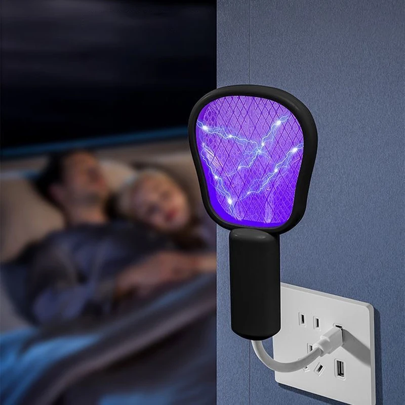 2025 New Pest Control USB Mosquito Swatter Trap Mini Electric Shock Fly Bug Zapper UV Light Portable Insect Racket Bedroom