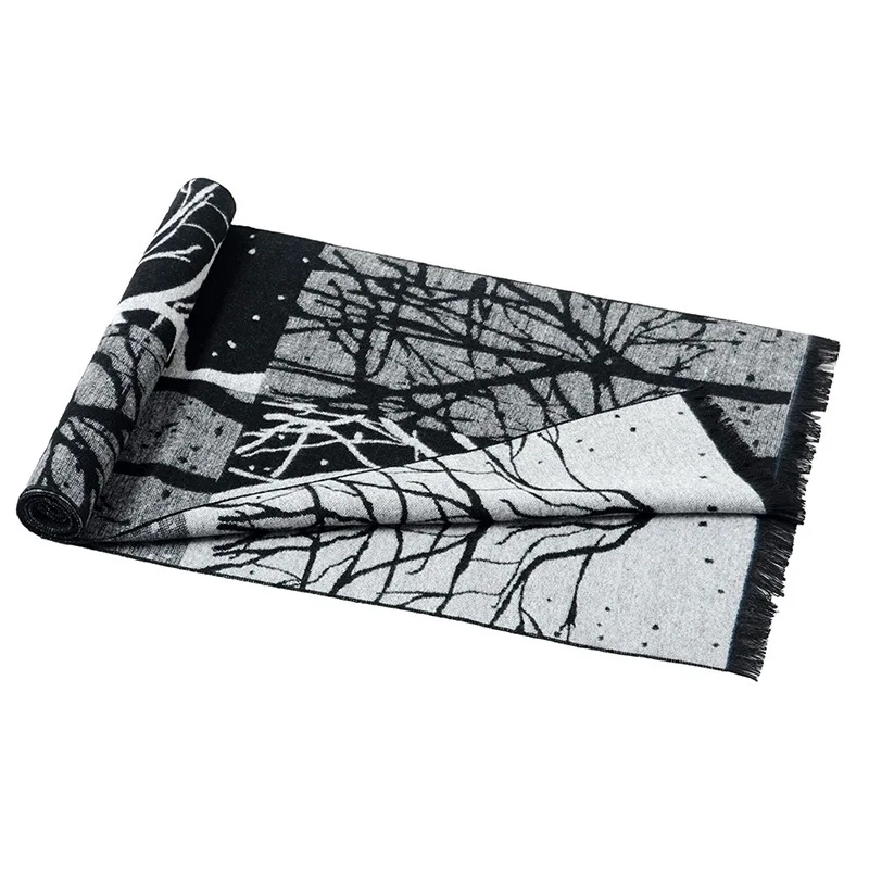 180*30CM Nam In Hình Khăn Mùa Đông Dạ Nỉ Flannel Mô Hình Cây Tua Rua Cao Cấp Bông Ấm Áp Phong Cách Doanh Nhân Khăn Choàng Cổ khăn Choàng Cổ