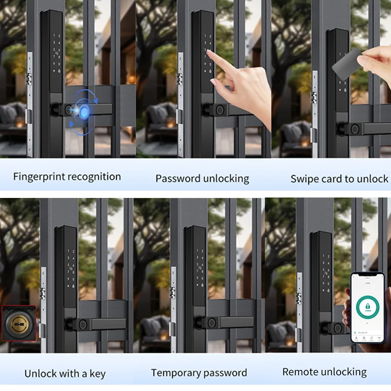 Double-Side Smart Door Lock Waterproof Fingerprint Password Card Tuya App Bridge-Cut For Outdoor Pull Push Sliding Grille Door