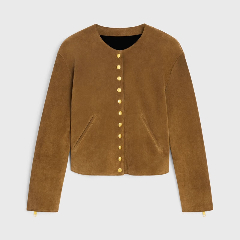 Veste en daim en cuir véritable pour femme, manteau en peau de mouton décontracté, col rond, manches longues, simple boutonnage, mode vintage, printemps et automne