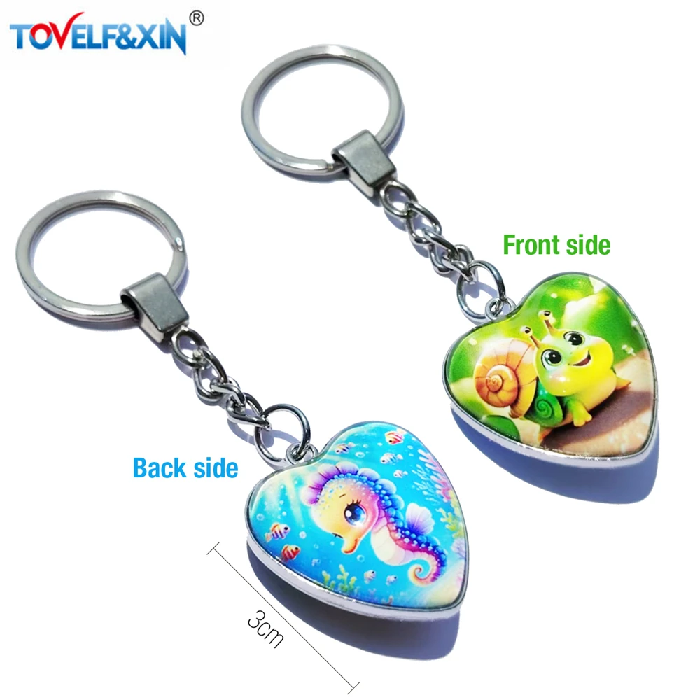 DIY Double Side Photo Custom พวงกุญแจส่วนบุคคล Keyrings ที่กําหนดเองแก้ว Cabochon ครอบครัวคนรักเด็กโลหะ Key chain ของขวัญ