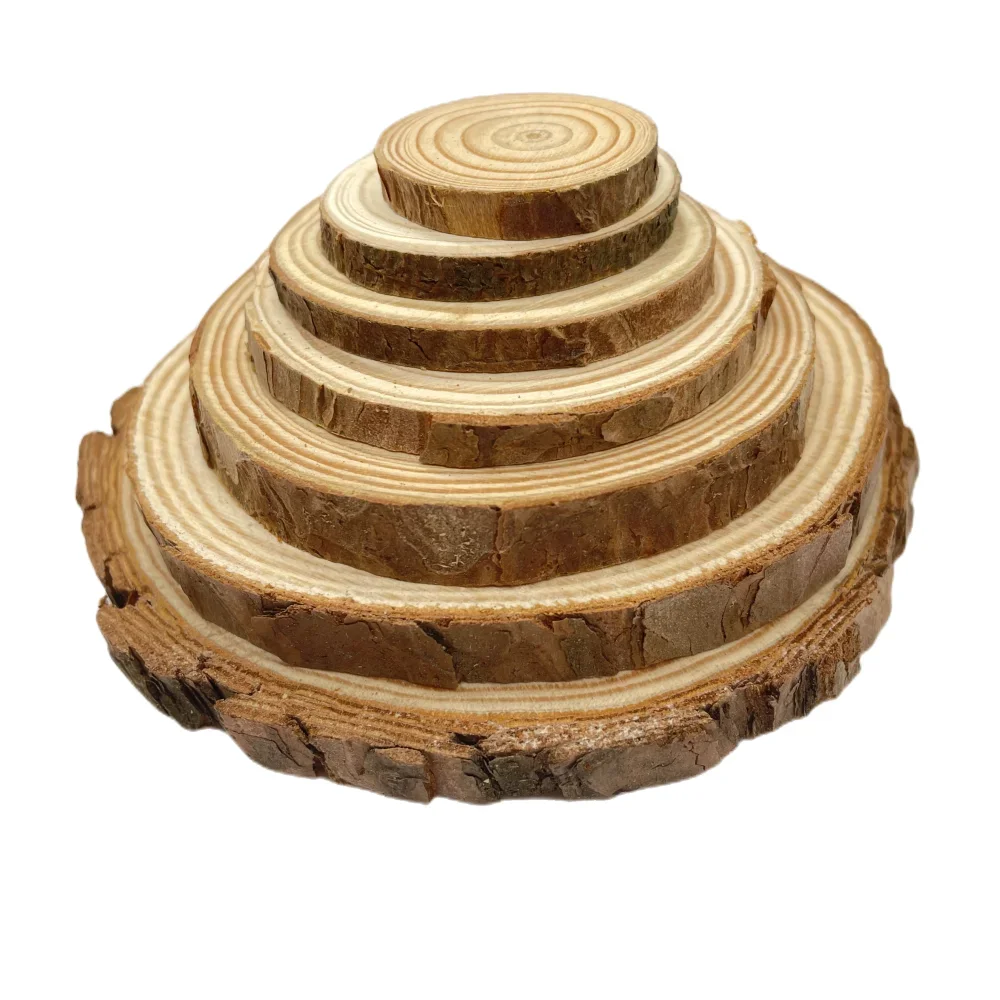 3-12 ซม.หนา 1 แพ็คสนธรรมชาติรอบไม้ชิ้นวงกลม Tree Bark Log แผ่น DIY งานฝีมืองานแต่งงานภาพวาด