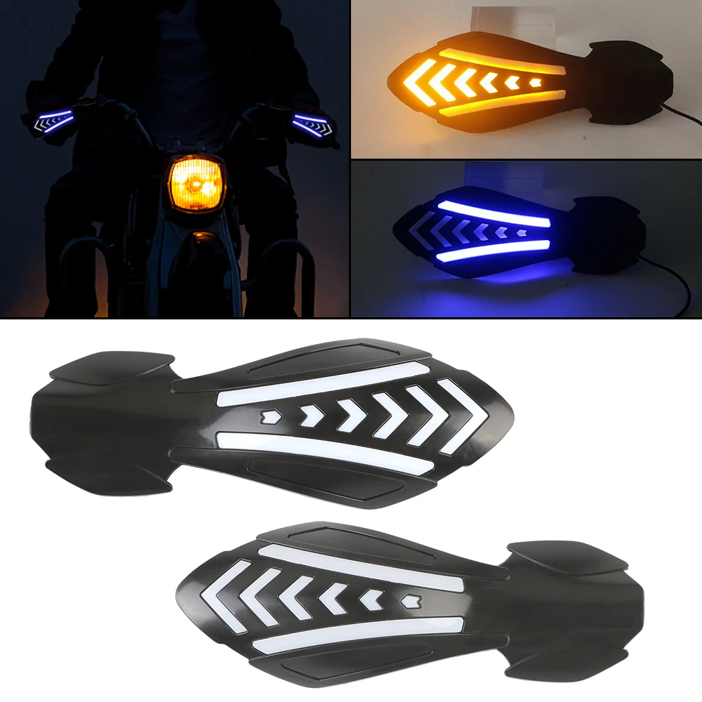 Protetor de mão para motocicleta, à prova de vento, 1 par, à prova d'água, motocross, guiador, com led, sinais de seta fluindo
