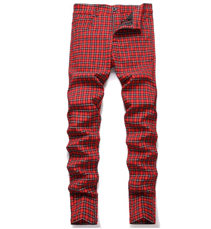 Men's Casual Plaid Pants, High Stretch, Straight Leg Trousers, Slim Fit, Small Leg Pants