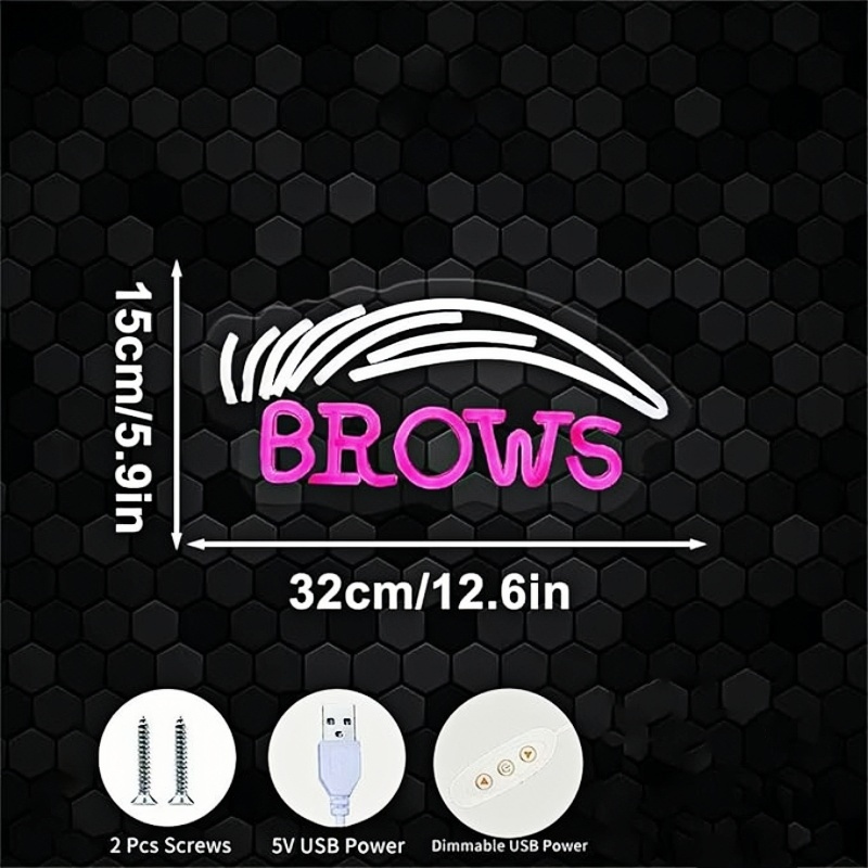 Brows Neon Signs Light Eyebrow Neon Signs Beauty Salon LED Light up Sign Eyebrow Tattoo Light up Sign Wall Art Decoration Neon