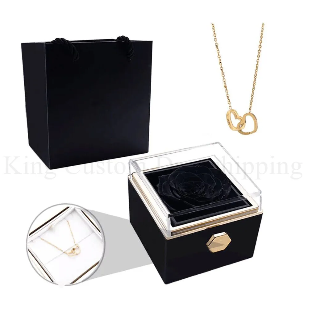 Aangepaste gegraveerde naam stalen ketting eeuwige echte Rose Box dubbelhartige verjaardag verjaardag sieraden cadeau