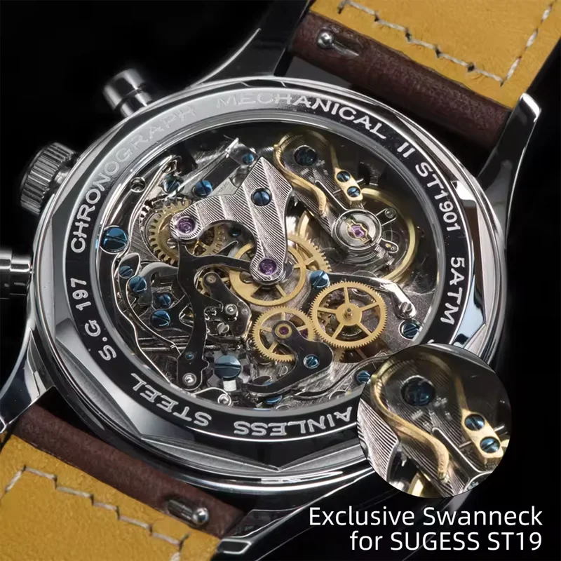 Sugess Đồng Hồ 1963 Chronograph Cơ Đồng Hồ Nữ Hải Âu ST19 Swanneck Phong Trào Phi Công Nam Đồng Hồ Mặt Đá Sapphire Tặng V2