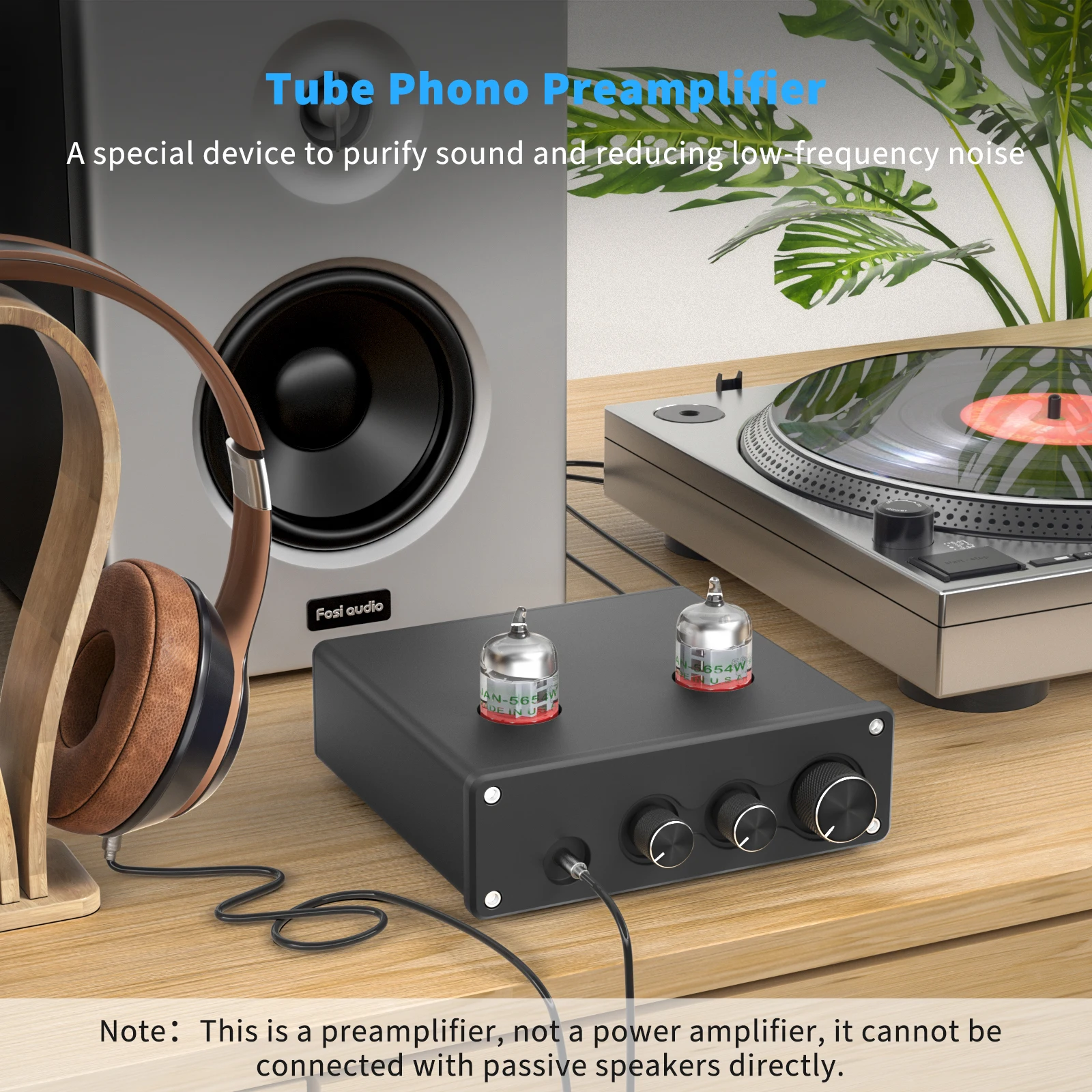 Przedwzmacniacz gramofonowy Fosi Audio do gramofonu Przedwzmacniacz gramofonowy ze wzmacniaczem lampowym HiFi BOX X4