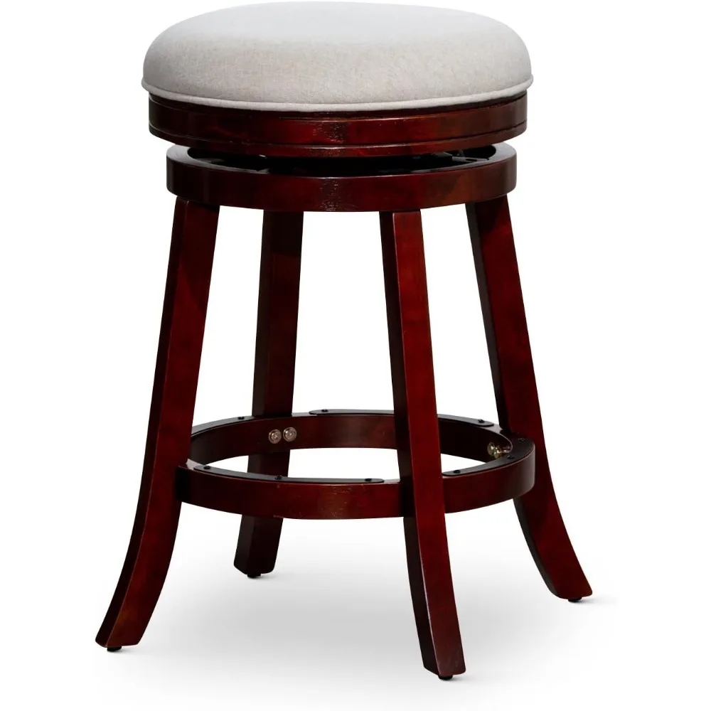 Indoor Living Creede 26 Inch Counter Height Stools,Backless Swivel Bar Stool, Cherry Finish with Beige Fabric Seat Contemporary