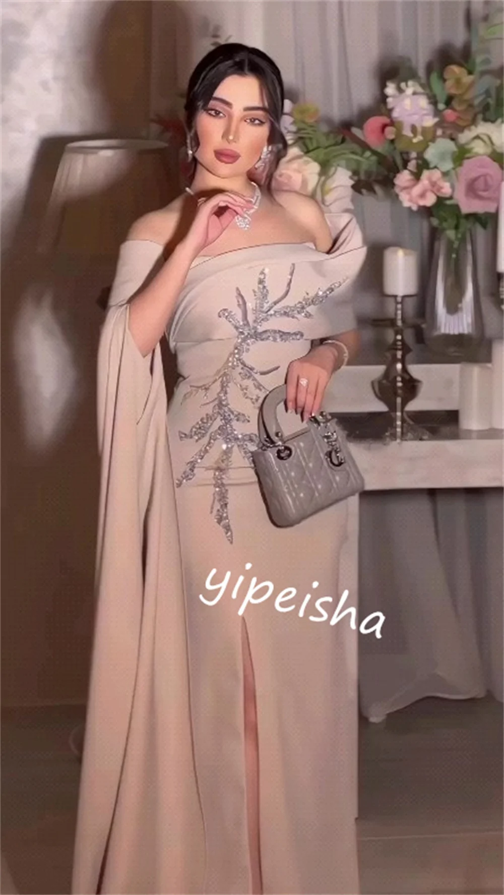 Customized  Evening Prom   Jersey Pattern Quinceanera Sheath Off-the-shoulder Bespoke Occasion Gown Midi es