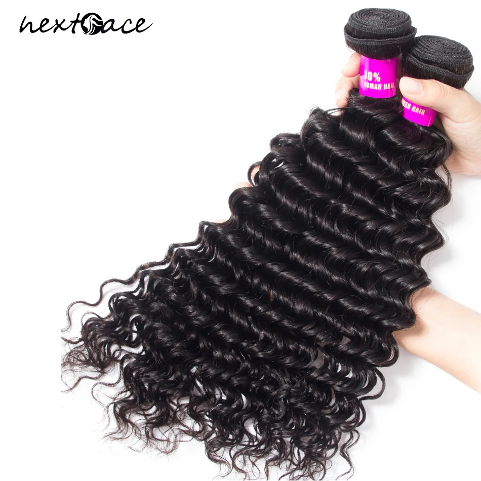 NextFace-extensiones de cabello humano brasileño ondulado, mechones de cabello rizado ondulado profundo de Color Natural, mechones tejidos de cabello grueso