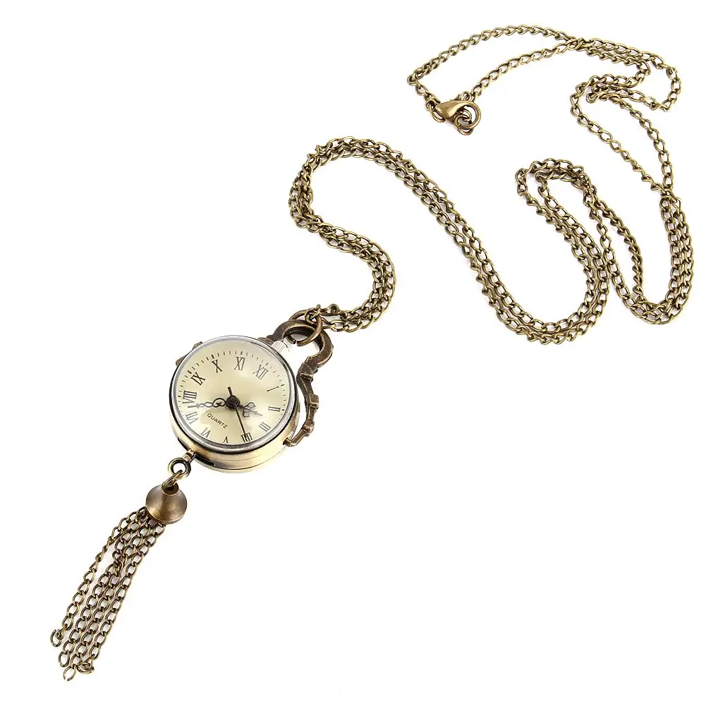 Retro Vòng Bi Thạch Anh Fob Đồng Hồ Bỏ Túi Tua Rua Áo Len Cổ Dây Chuyền Trang Sức Quà Tặng LL @ 17