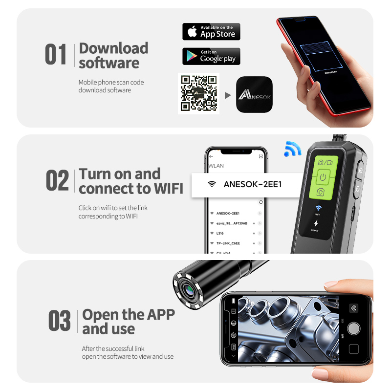 무선 내시경 1080P HD 단일 및 듀얼 WiFi 내시경 IP67 방수 내시경 카메라(안드로이드 iOS 스마트폰용 라이트 포함)