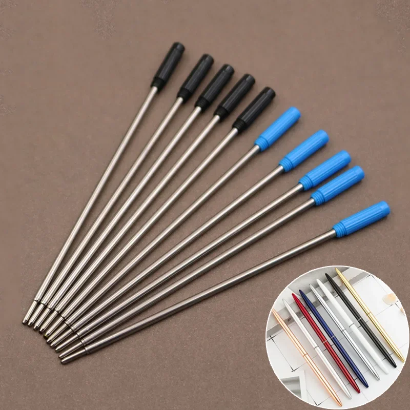 10 cái/lốc Xoay Bút Kim Loại Chịu Nhiệt Đặc Biệt Bút Bi Đổ Lại Cần Hộp Mực Core Mực Nạp Tiền Đen Mực Xanh 11.6cm