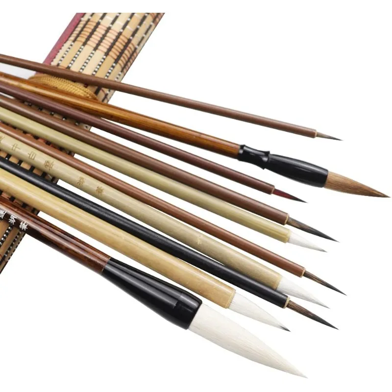 10 ชิ้น Professional การประดิษฐ์ตัวอักษรจีนชุดแปรงพร้อมกระเป๋าเก็บภาพวาดจีนแบบดั้งเดิม