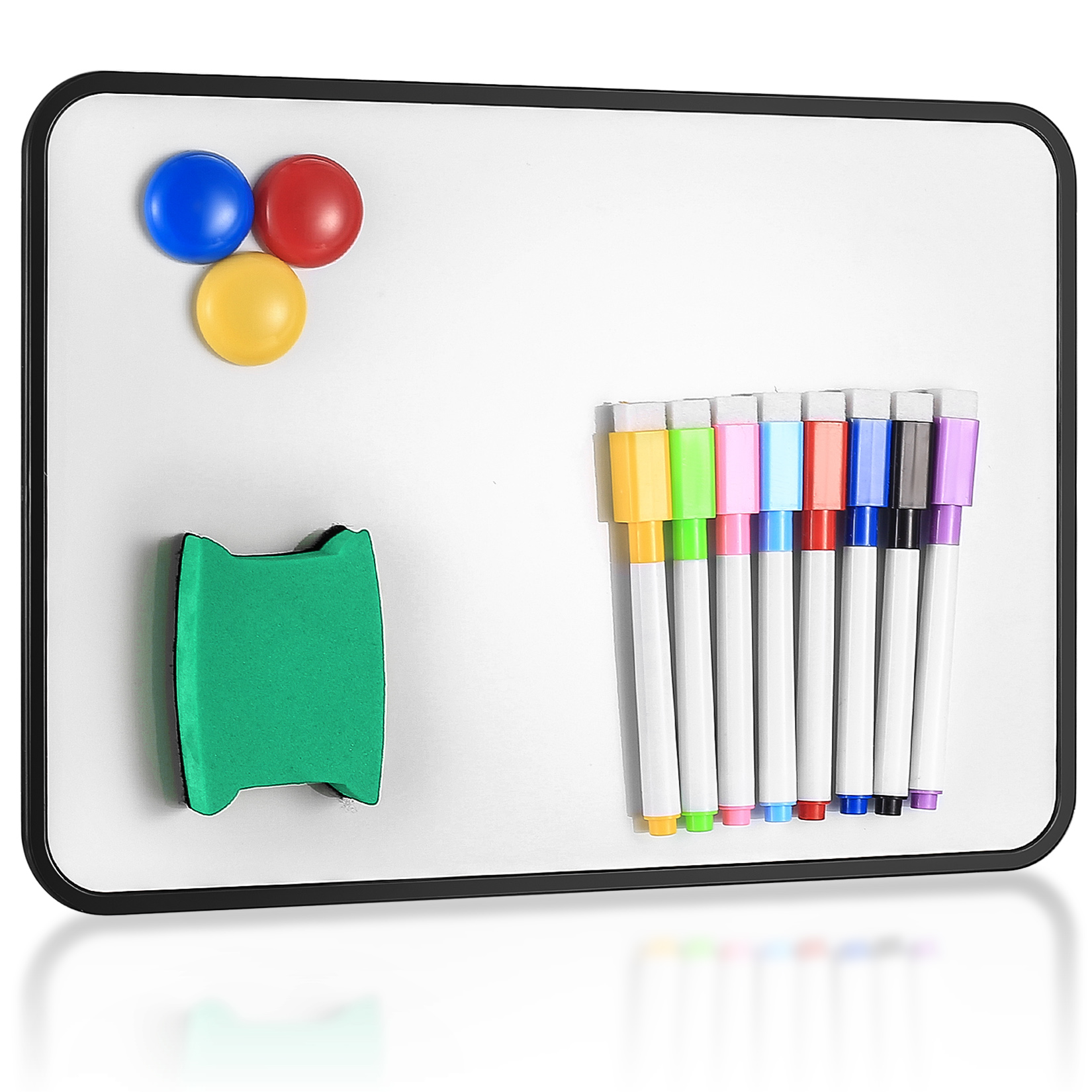 A4 double-sided dry erase whiteboard set with pens, magnets & eraser. Perfect for kids, school, home or office use