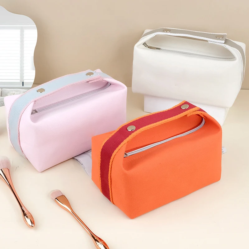 Ins Wind-Bolsa de almacenamiento de cosméticos para mujer, bolsa de lavado de lona, bolsa de maquillaje de moda, portátil, de alta gama, sencilla, de gran capacidad