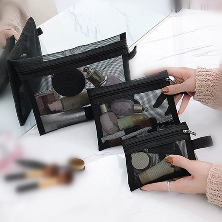 1/3 pezzi borse per cosmetici trasparenti in rete piccola grande borsa per trucco nera custodia per articoli da toeletta da viaggio portatile custodia per rossetto