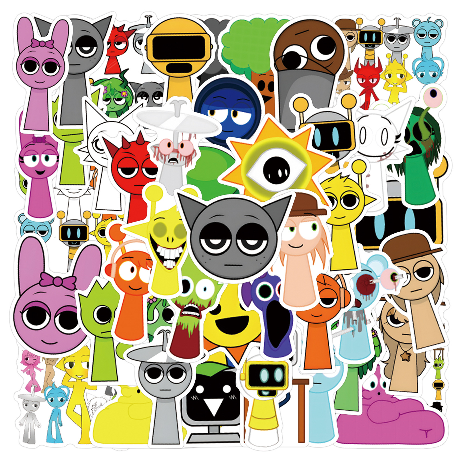 55 Uds. Incredibox Sprunki pegatinas Sprunki DIY pegatinas Scrapbooking teléfono equipaje monopatín calcomanías impermeables