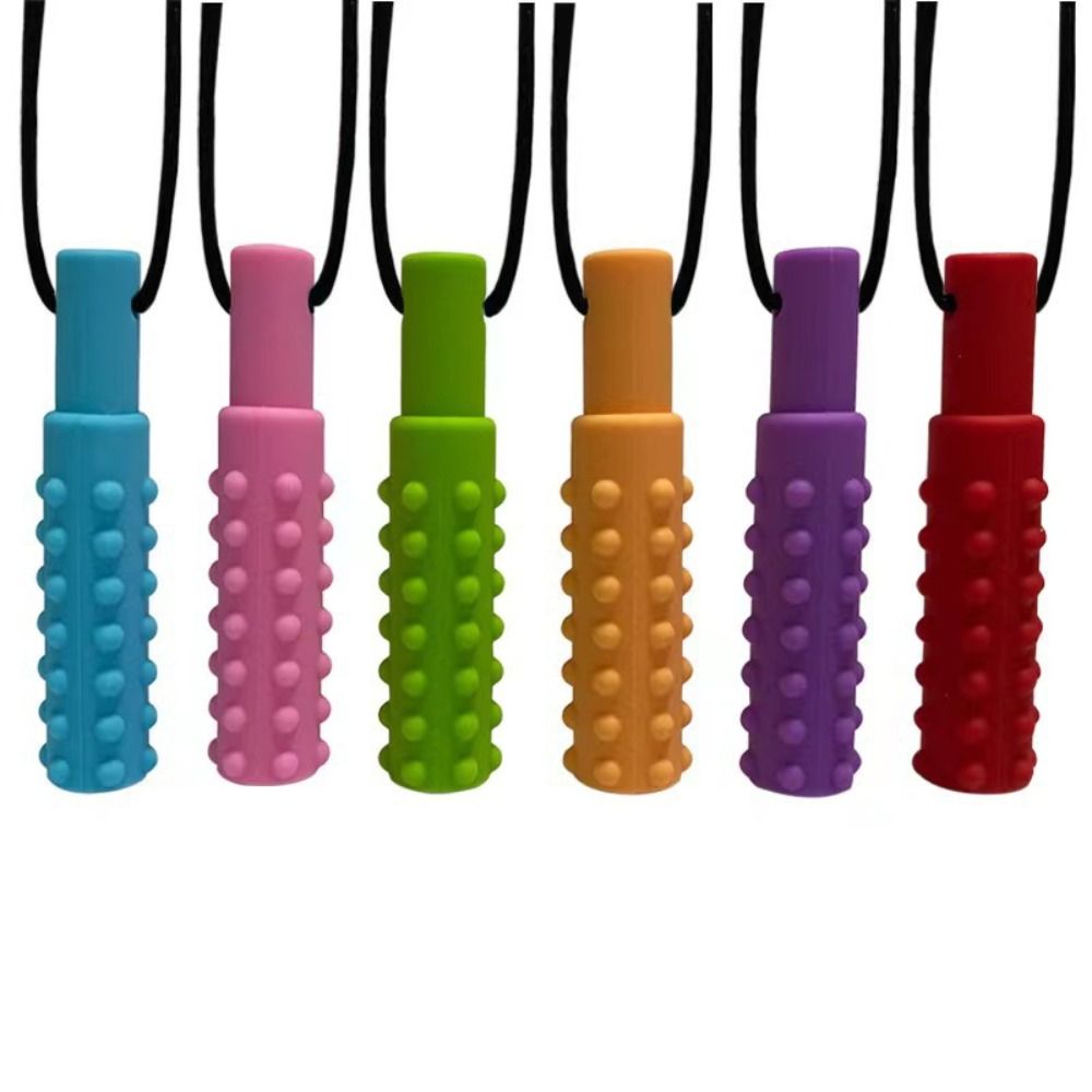 Collar mordedor de silicona para niños, colgante de chupete útil para el cuidado del bebé, juguetes de dentición sensoriales para autismo, mordedura TDAH