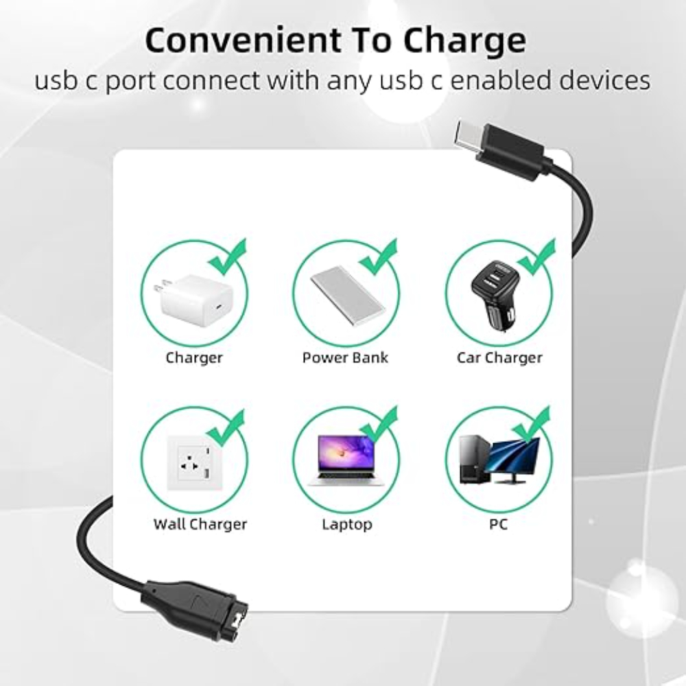 USB C 充電器は Garmin 時計の充電器と互換性があり、充電ケーブルは Garmin 時計、3.3FT/1M に適しています。
