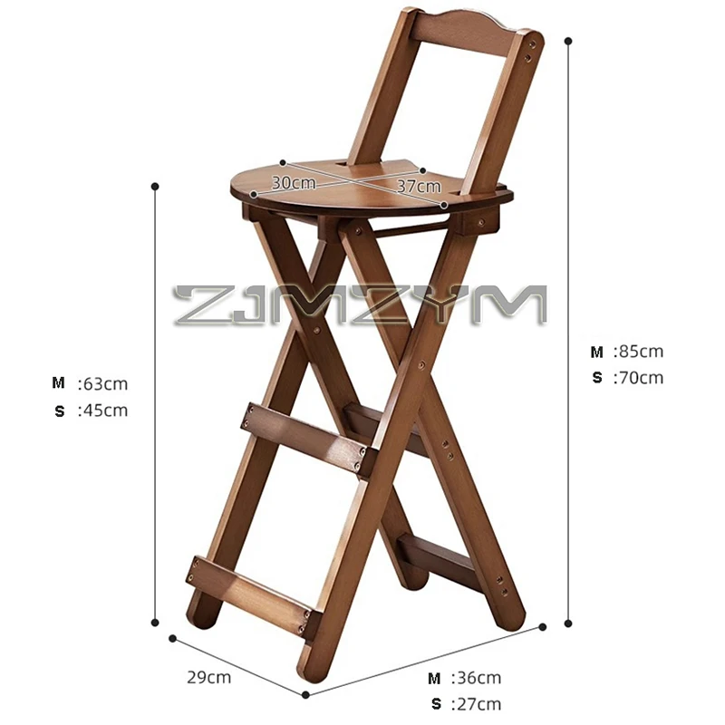 Bamboo Foldable Bar Chair Portable High Counter Stool Space Saving with Backrest Nordic Coffee Shop Dining Furniture