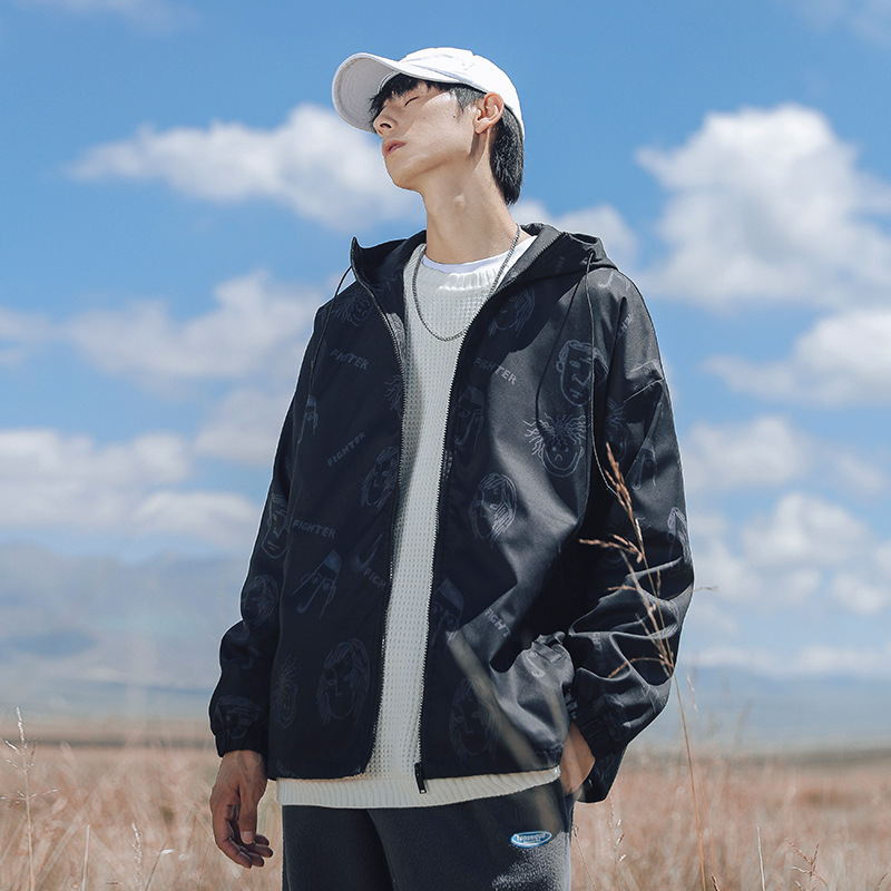 New Port Style Spring Tide Brand Hooded Coat All-match Taste Printed Jacket Quilted Windproof Men Jacket Cold Resistance