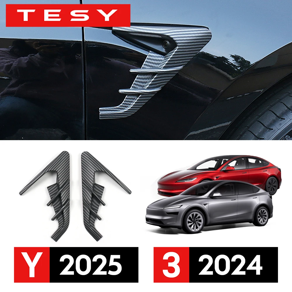 2 pçs capa de câmera lateral para tesla novo modelo y juniper 2025 lançamento modelo 3 highland 2024 hw4.0 folha placa traço cam proteção