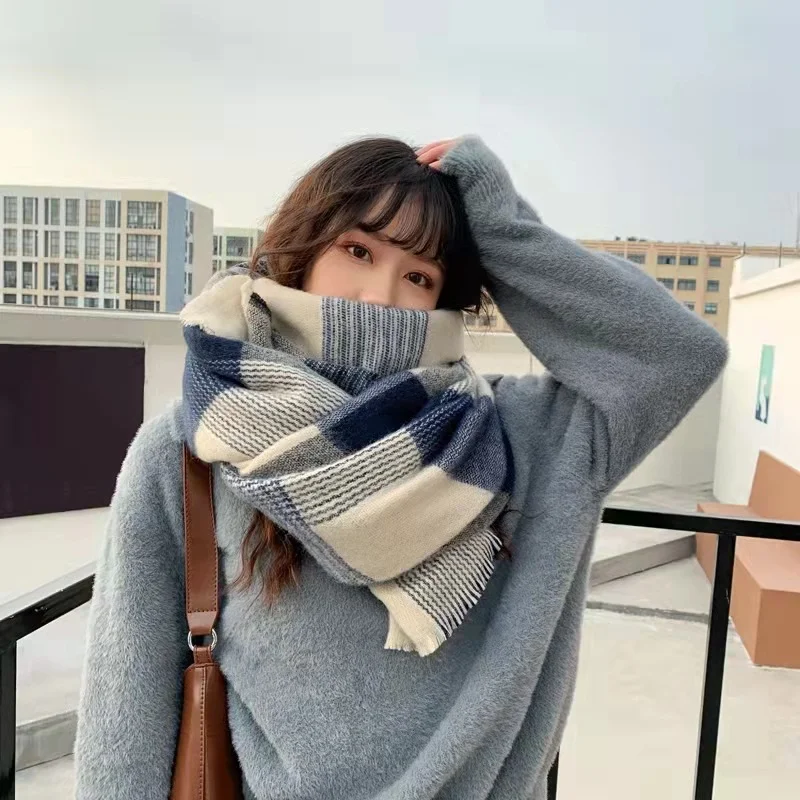 Bufanda de invierno a cuadros para mujer, Fular cálido de lujo, bufandas sólidas, bufandas casuales de moda, Cachemira, 2022