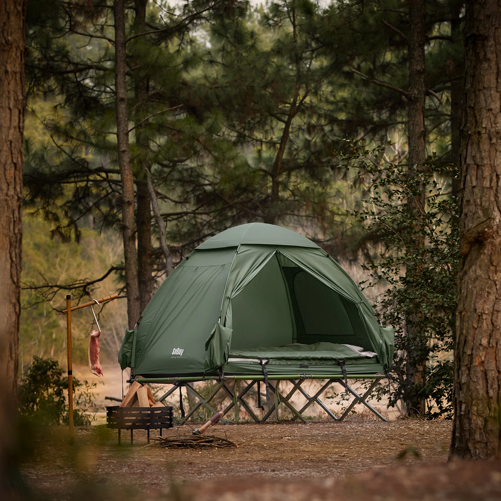 SoBuy OGS32-L 4 em 1 barraca com cama de acampamento saco de dormir colchão de ar e acessórios barraca de acampamento 2 pessoas cama de acampamento
