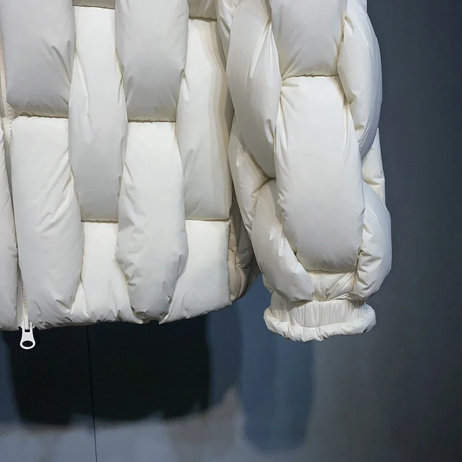 Mens หนา Parkas แจ็คเก็ตผู้หญิง Luxury Designer Square สานคอเสื้อแจ็คเก็ตสบายๆขนาดใหญ่ WARM PUFFER Bubble Coat