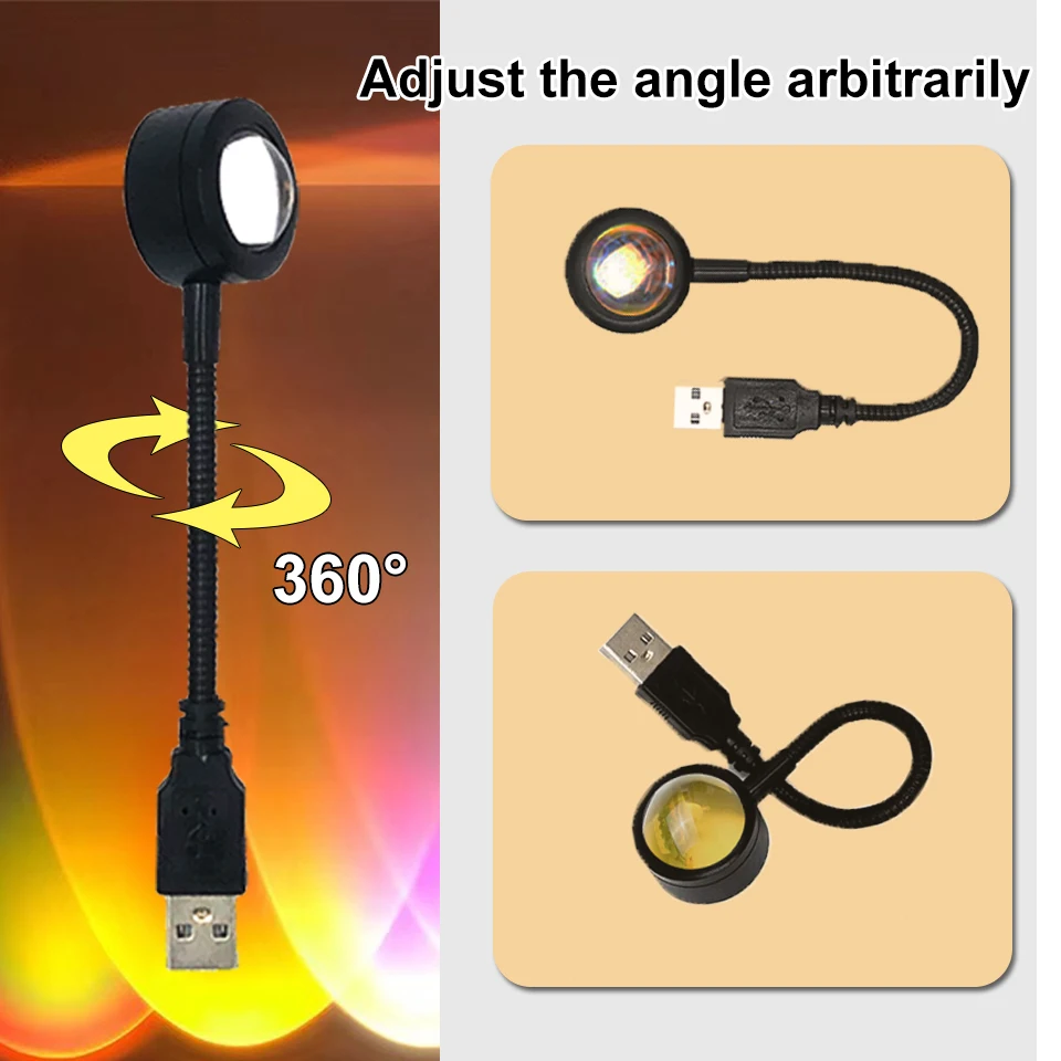 1x USB 일몰 램프 LED 레인보우 네온 야간 조명 프로젝터 사진 벽 분위기 조명 침실 홈 룸 장식 선물