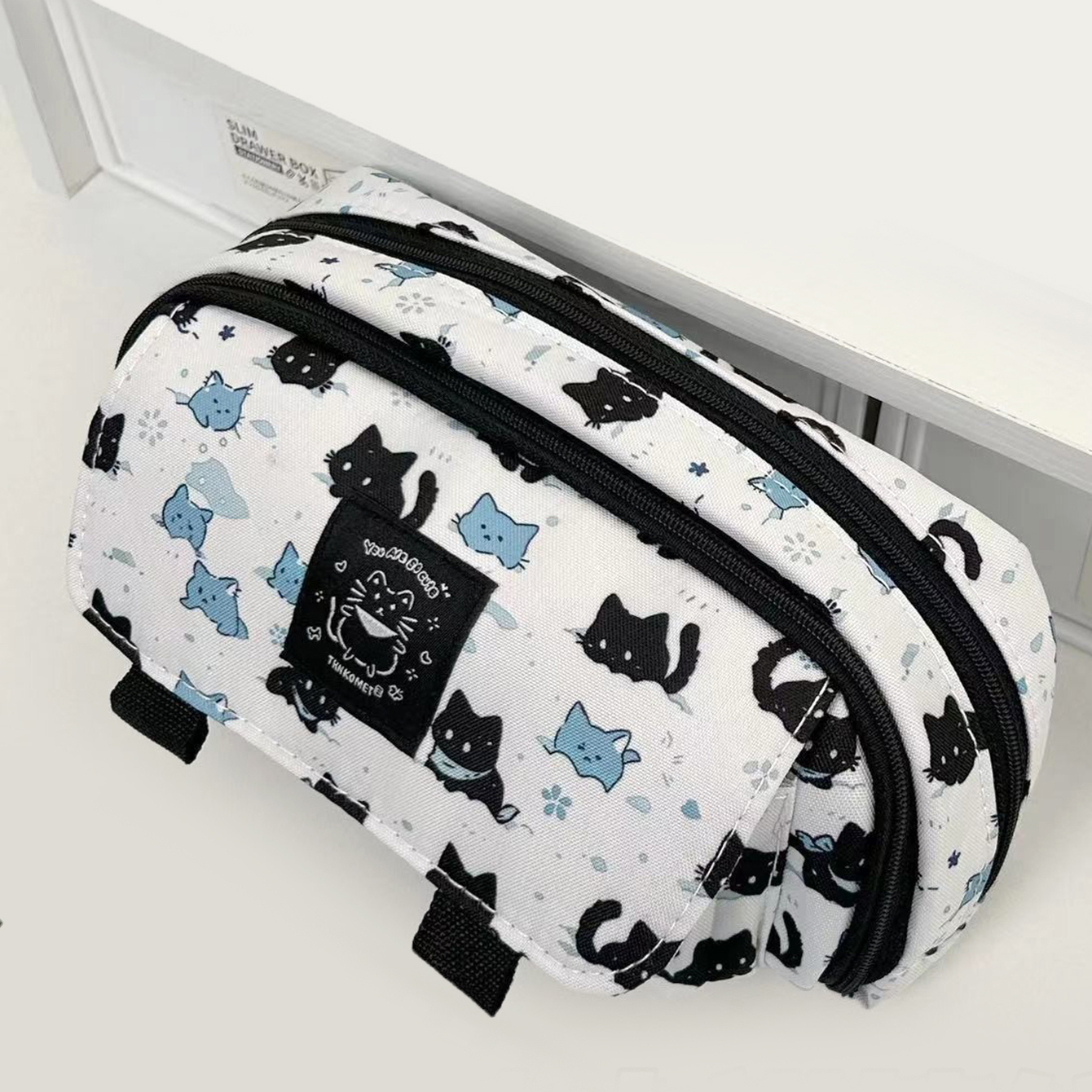 1 estojo sofisticado com estampa de gatinho criativo multicamadas, material escolar e armazenamento de mesa e itens essenciais para o segundo a escola