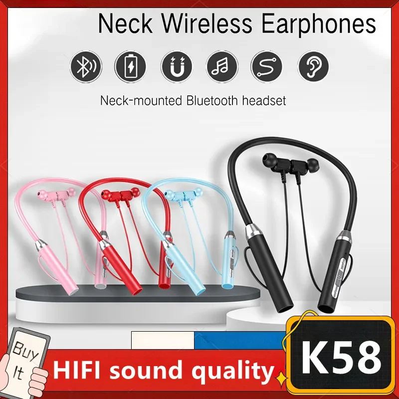 K58 fones de ouvido sem fio bluetooth 5.3 neckband jogos display led alta fidelidade esportes tws com microfone