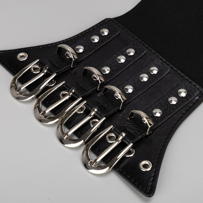 Cintura elástica feminina fivela parafuso prisioneiro decoração exterior usar cinto para senhora botão de imprensa conectar cummerbund acessórios de roupas