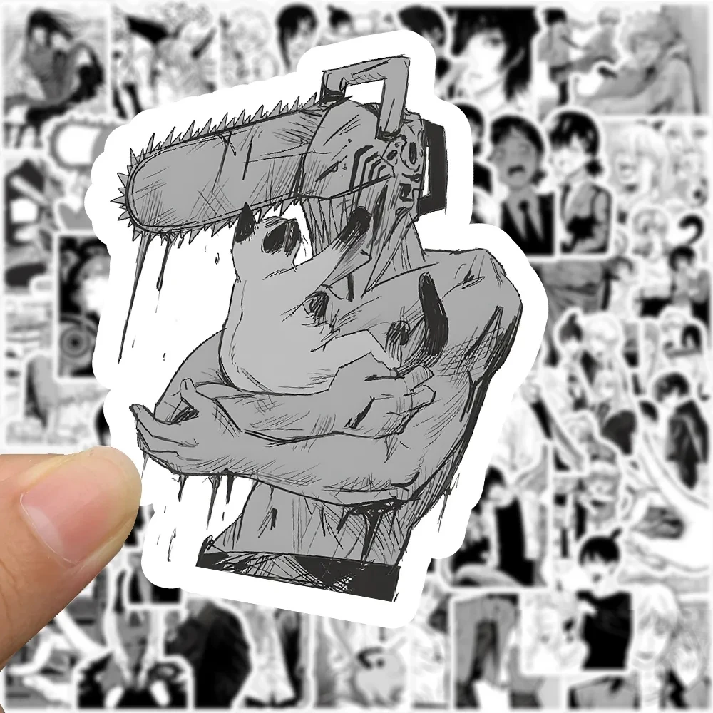 10/30/50/100 pçs preto branco motosserra homem anime adesivos diy skate bagagem capacete telefone legal dos desenhos animados graffiti decalques brinquedo do miúdo