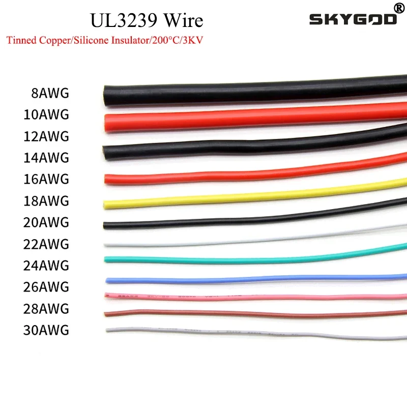 2 м/5 м UL3239 силиконовый провод луженая медь 32 30 28 26 24 22 20 18 16 14 12 10 8 AWG 3KV DIY светодиодный электронный кабель