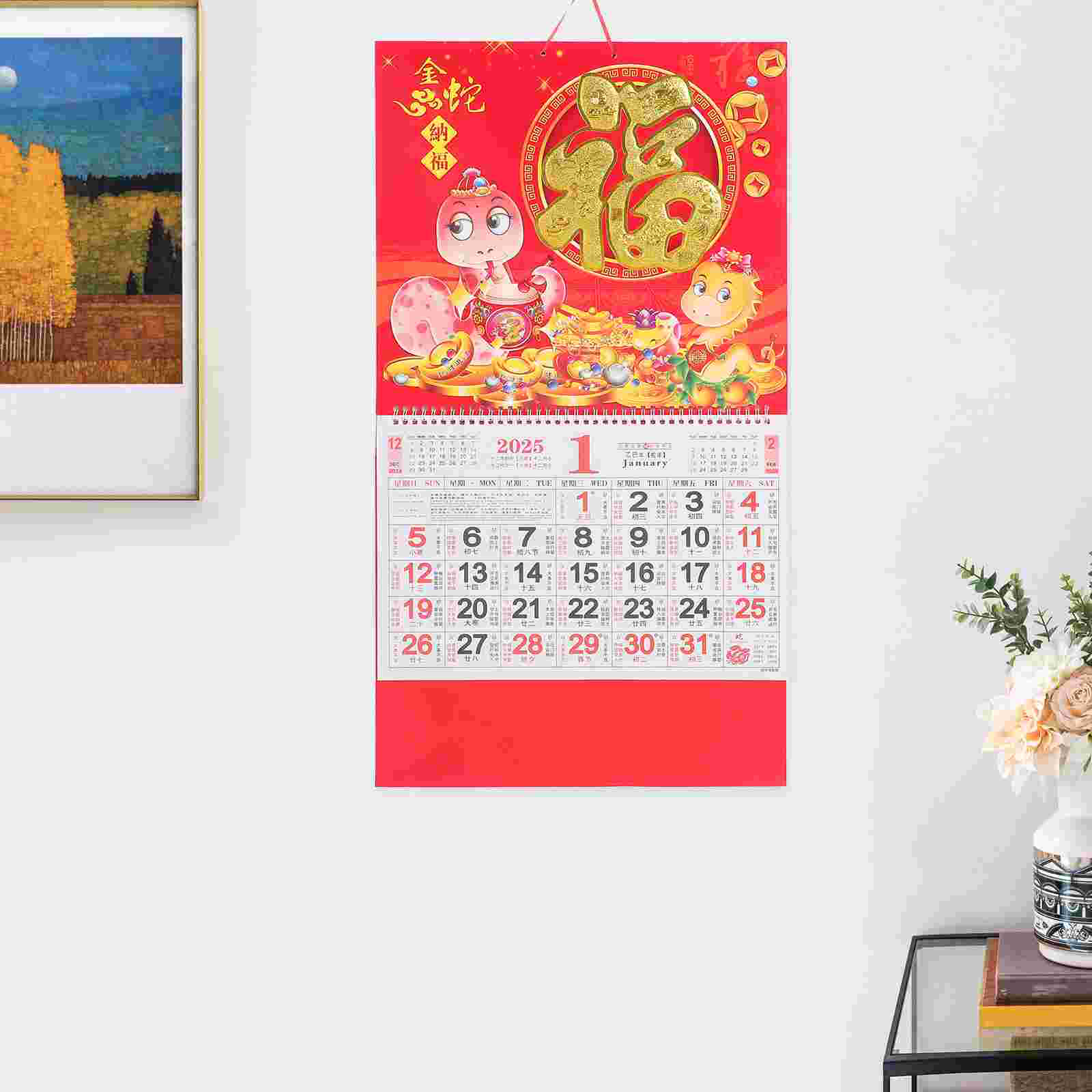 2025 Wall Calendar Monthly Chinese Clear Printed Lunar Hanging Hand Torn Year of Snake Paper