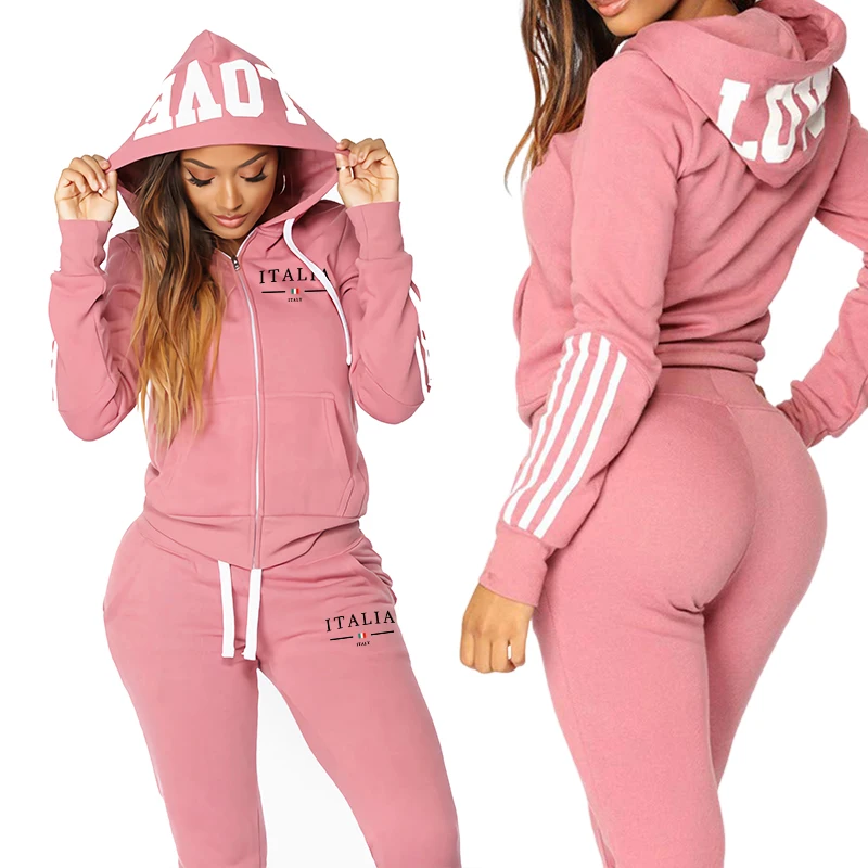 Italien Mode Damen Trainingsanzug Zip-up Hoodies Slim Fit Hosen Sportbekleidung Damen Ganzjährig Casual Sport Sexy Jogging Outfits