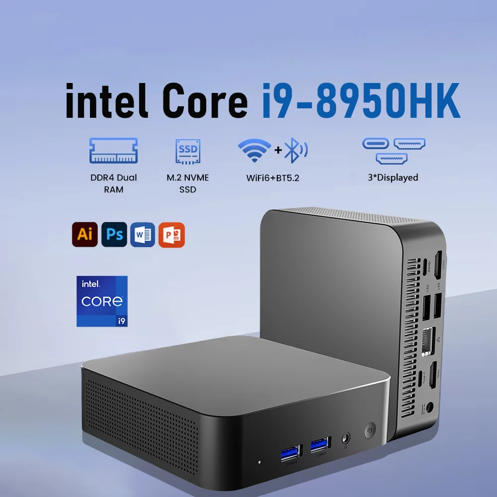 Windows 11 Pro Intel Core i9 8950HK Mini PC 16GB DDR4  1TB SSD PC Gamer Computer Dual WIFI 6 BT5.2 4K HD Mini Gaming PC Desktop