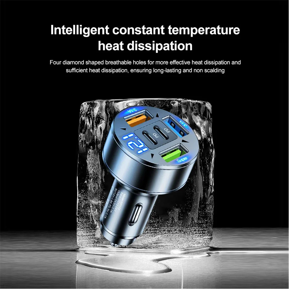 Caricabatteria da auto 250W 5 porte ricarica rapida PD QC3.0 USB C adattatore per caricabatteria da auto con tensione per iPhone Samsung Huawei Xiaomi