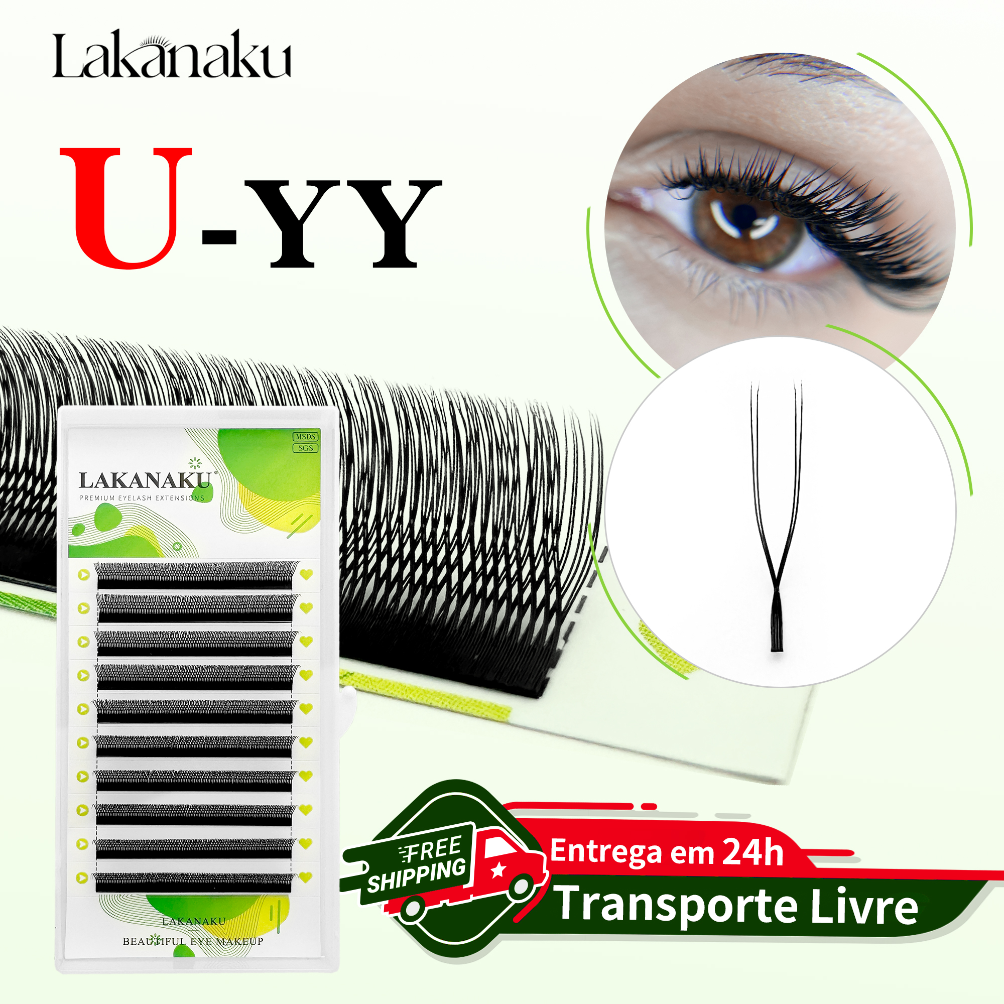 LAKANAKU 2D UU Technology Fibers Eyelash Shape U YY cilios para Extão de Volume Makeup Double Tips Parallel Eyelash yy Fio u
