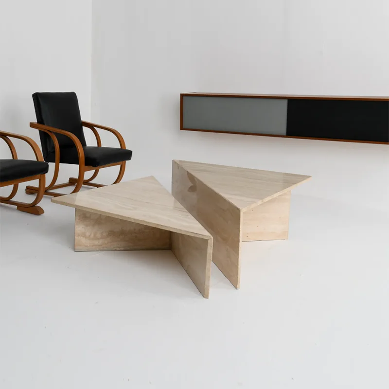 "Table de centro de travertino de luxo italiano - conjunto minimalista estilo Wabi Sabi, sala de estar moderna personalizada ecológica ENF"