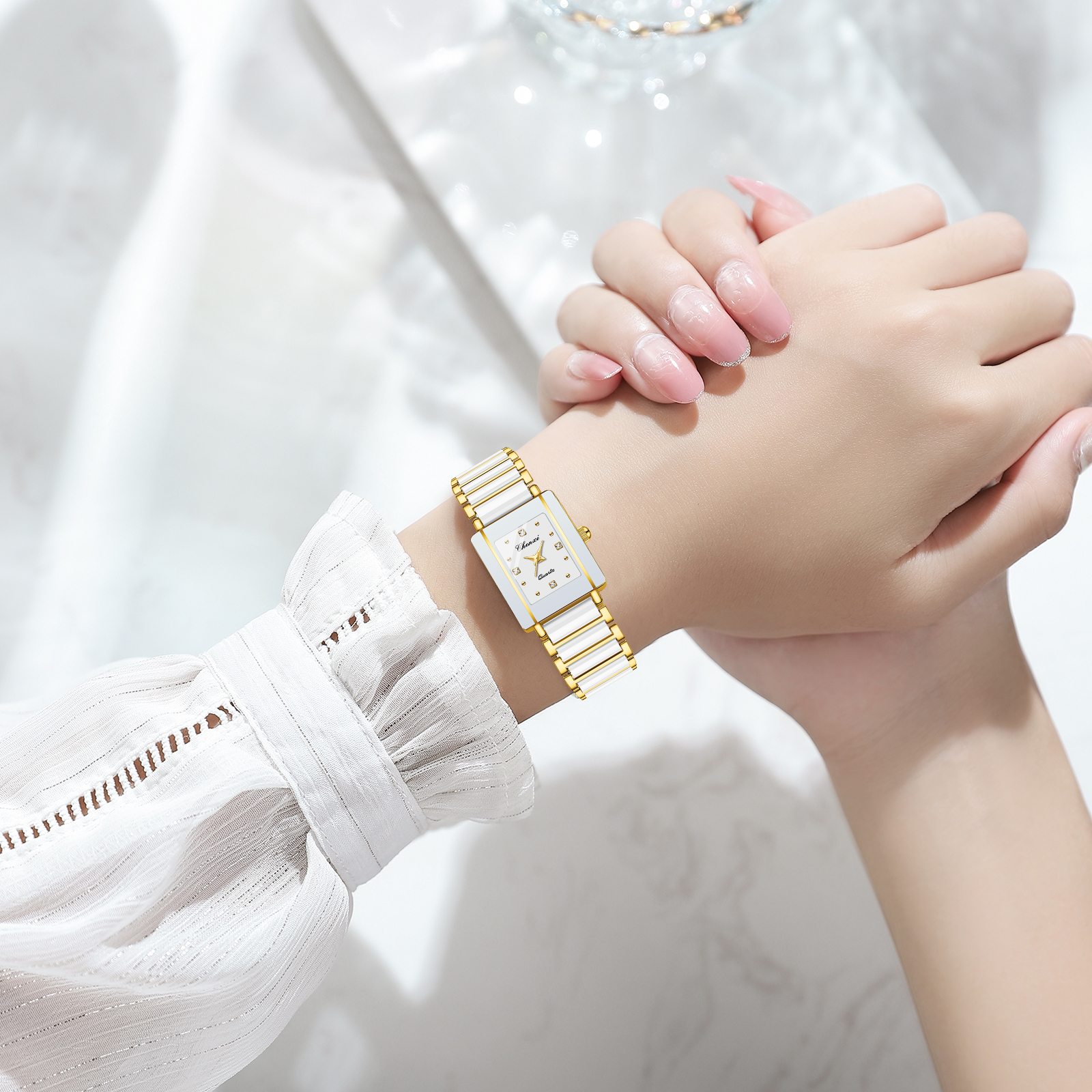 Chenxi luxo casal relógio de alta qualidade moda cristal retangular dial relógio quartzo masculino feminino dia dos namorados presente casamento