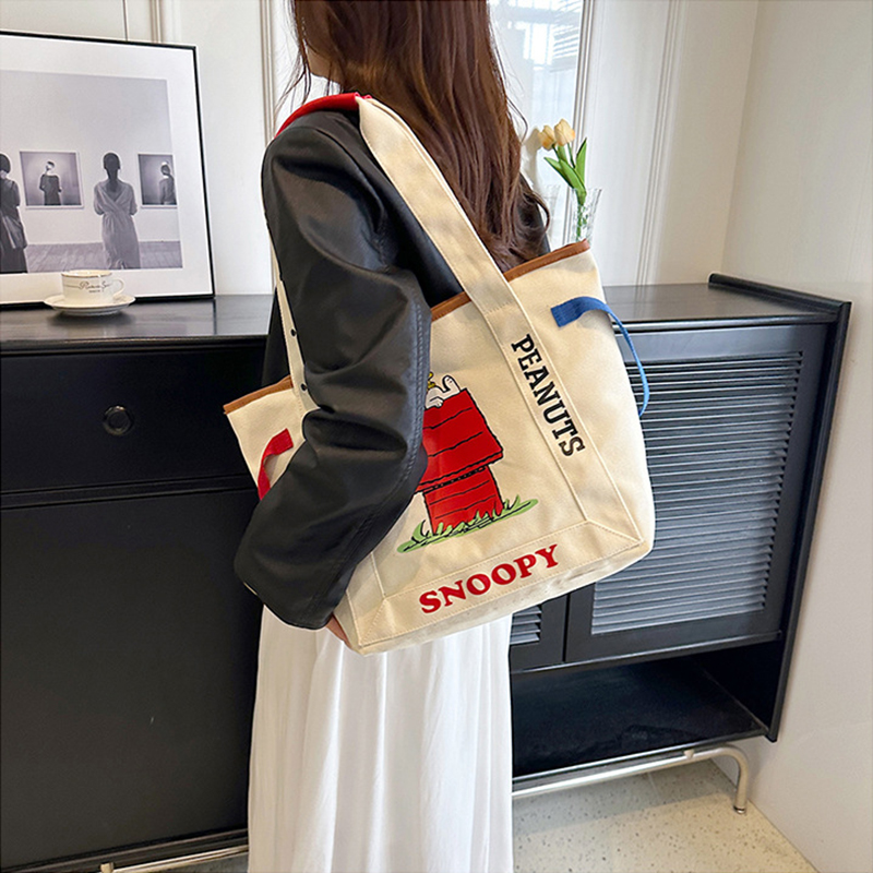 MINISO Disney Cartoon Snoopy Große Kapazität Canvas Tasche Student Handtasche Schultertasche Niedliche Print Einkaufstasche