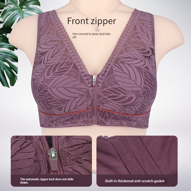 S-6XL Sujetador deportivo de yoga copas de algodón ropa interior con cremallera frontal transpirable para mujer sin anillo de acero camiseta sin mangas de encaje sujetador de talla grande