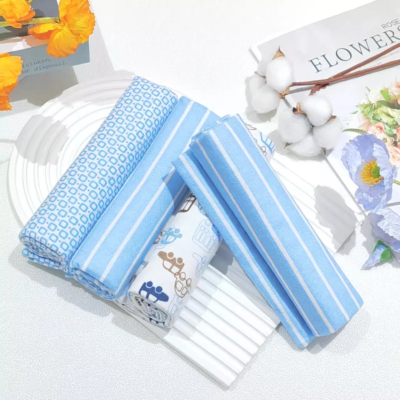 4 ชิ้น/แพ็คใหม่สีผ้าฝ้ายผ้าอ้อมเด็ก Swaddles Wrap รับผ้าปูที่นอนพิมพ์ผ้าห่มสําหรับเด็กทารก 76*76 ซม.