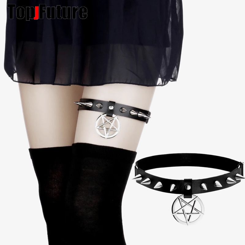 Bas de cosplay gothiques lolita, bas Harajuku, pentagramme, uniforme Punk, chaussettes, chaîne de jarretelles, anneaux de jambe, sangle de jambe gothique