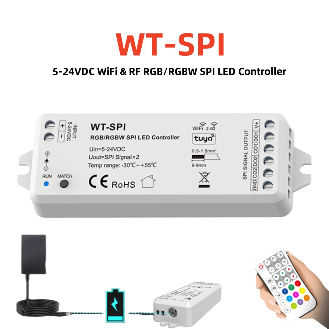 Tuya WiFi WT-SPI/WZ-SPI Zigbee + RF SPI LED Controller DC5V-24V WS2811 Ws2812 Ws2815 SK6812 RGB/RGBW LED Streifen Pixel Module Licht