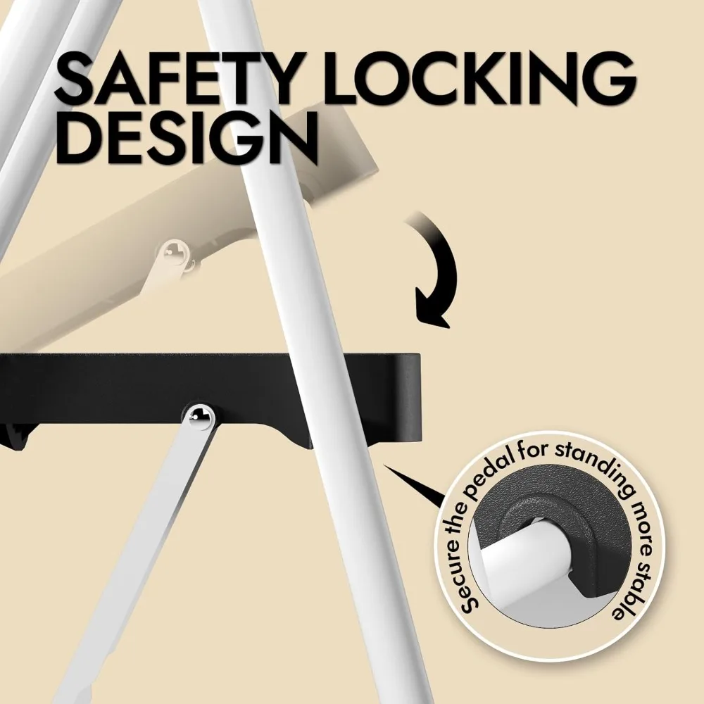 4 Step Folding Ladder, 900 lbs Load Capacity, Non-Skid Large Pedals, Handrail, Safety Lock, Sturdy Step Stool for Home
